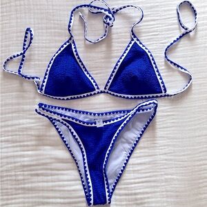 Small Blue Triangle Halter Tie Bikini Set